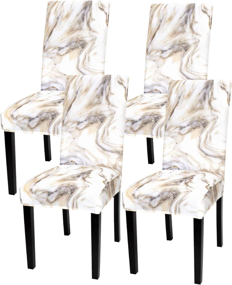 Gibelle Chair Covers for Dining Room Set of 4, Spandex Stretch Dining Room Chair Cover, Removable Washable Kitchen Parsons Chair Covers Seat Slipcovers, Grey Gold Marble