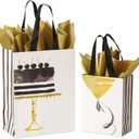Papyrus Gift Bags with Tissue Paper (Cake and Balloon) for Birthdays, Weddings, Bridal Showers, Baby Showers and All Occasions (2 Bags, 1 Large 13", 1 Medium 9", 4-Sheets)