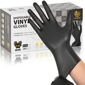 Black Vinyl Gloves, Food Grade Gloves Disposable Latex Free & Powder Free, Guantes for Cleaning Cooking Food Prep (Large)