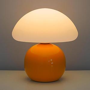 Cute Small Mushroom Lamp, PE Lampshade, Ceramic Base, Adjustable Light Color and Brightness with Power-Off Memory, Safe USB Powered, LED Mushroom Light for Bedroom Living Room (Orange)