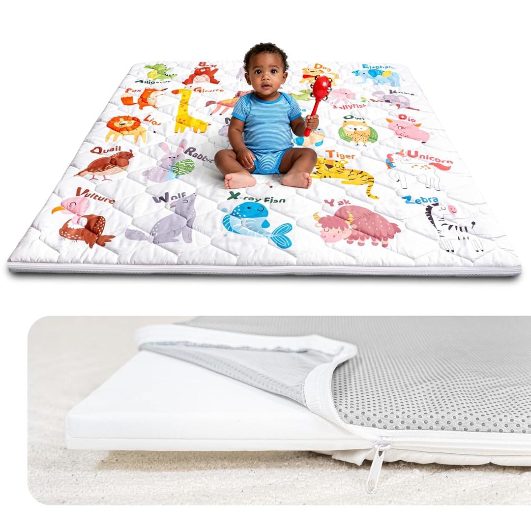 Foam Baby Play Mat 50x50, Removable and Machine Washable Cover, Thicken Cushioning Playmat and Perfect for Playpen, Non-Slip Bottom, Easy to Clean for Infants, Toddlers & Babies (Animal)