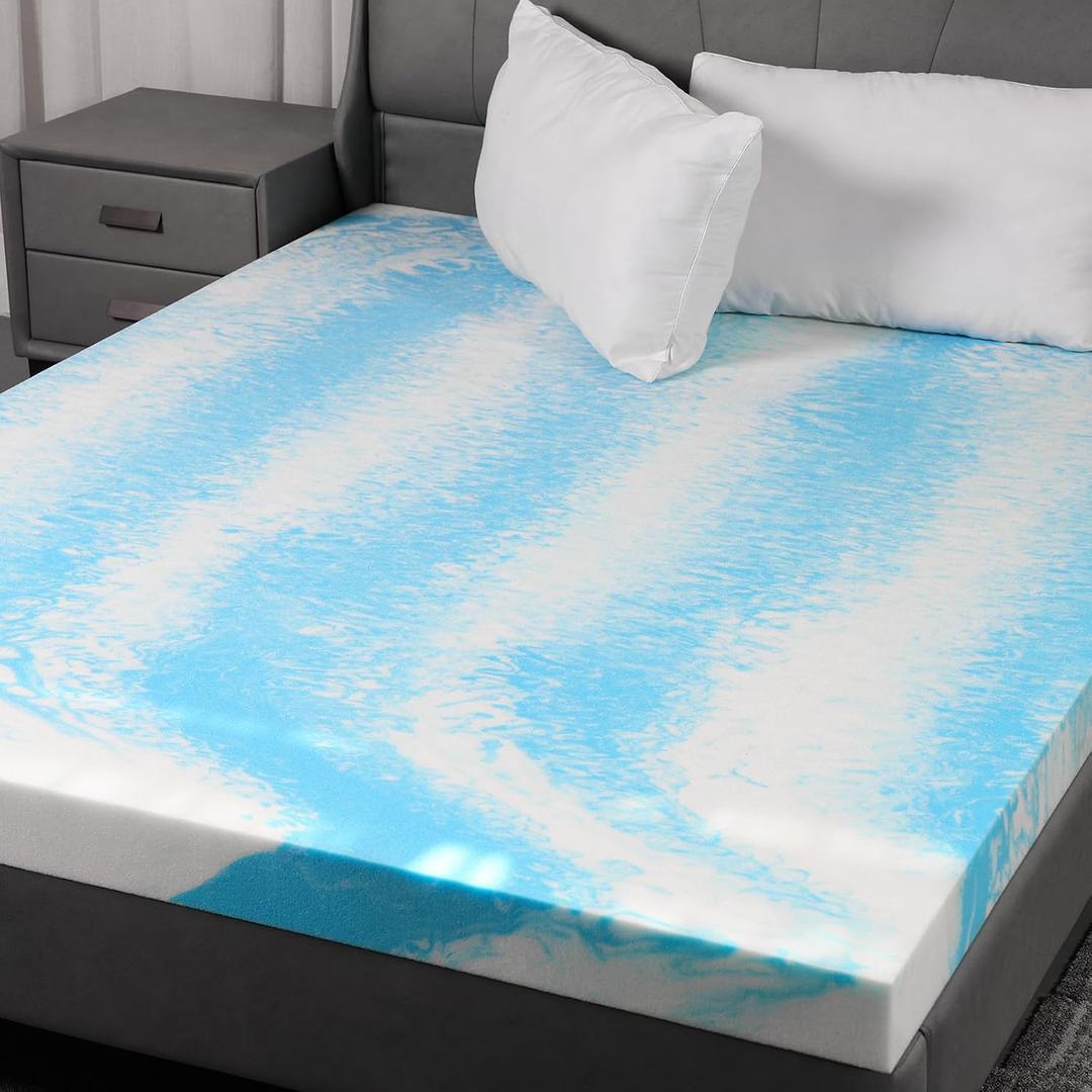 3 Inch Gel Memory Foam Mattress Topper Queen Size - Cooling Blue Foam Pad for Pressure Relief, CertiPUR-US Certified, Comfortable Bed Topper