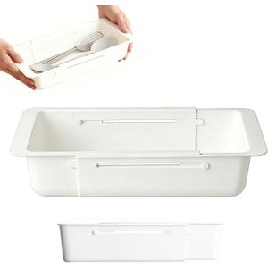 2 Pack Expandable Deep Drawer Organizer for Kitchen, Ideal as Cutlery Drawer Organizer. Sliding, Adjustable, 12.4-17.7". Durable Plastic.