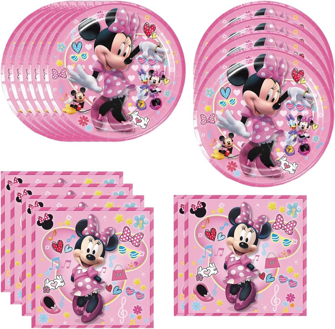 40pcs Minni-e Party Supplies include 20 plates, 20 napkins for the birthday party decoration