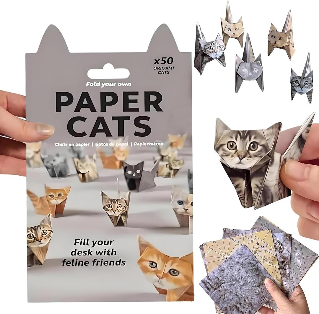 2 x Paper Cats, 50-Sheet DIY Origami Paper Cats, Easy Fold DIY Cat Origami Figures with Pre-Printed Designs, Fun Craft Activity for Desk, Home Decor & Gift for Cat Lovers