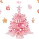 Wangchao Craft 20" Mini Pink Christmas Tree Table Top Artificial Xmas Tree Small Christmas Tree with Lights, Star Treetop and Balls, Tabletop for Girls Rooms