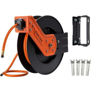 Giraffe Tools TA10 Retractable Air Hose Reel Swivel with 3/8 in. x 25 ft Hybrid Hose Max 300 PSI, Industrial Wall Mounted Compressor Hose Reel Heavy Duty, Air Compressor Heavy Duty Steel Reel