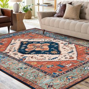Lahome 8 x 10 Area Rugs for Living Room - Boho Washable Non-Slip Backing Large Rug Ultra-Thin Stain Resistant Dining Room Rugs for Under Table, Oriental Print Carpet Rugs for Bedroom (Rust, 8'x10')