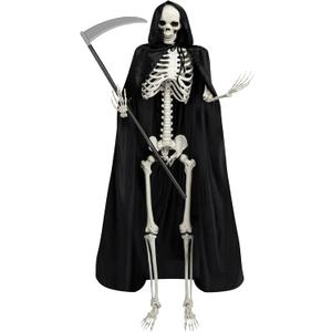 6Ft Halloween Skeleton Costume Set Accessories with Robe Cloak Plastic Scythe for Festival Holiday Patio Lawn Garden Outdoor Decor, Skeleton Not Included