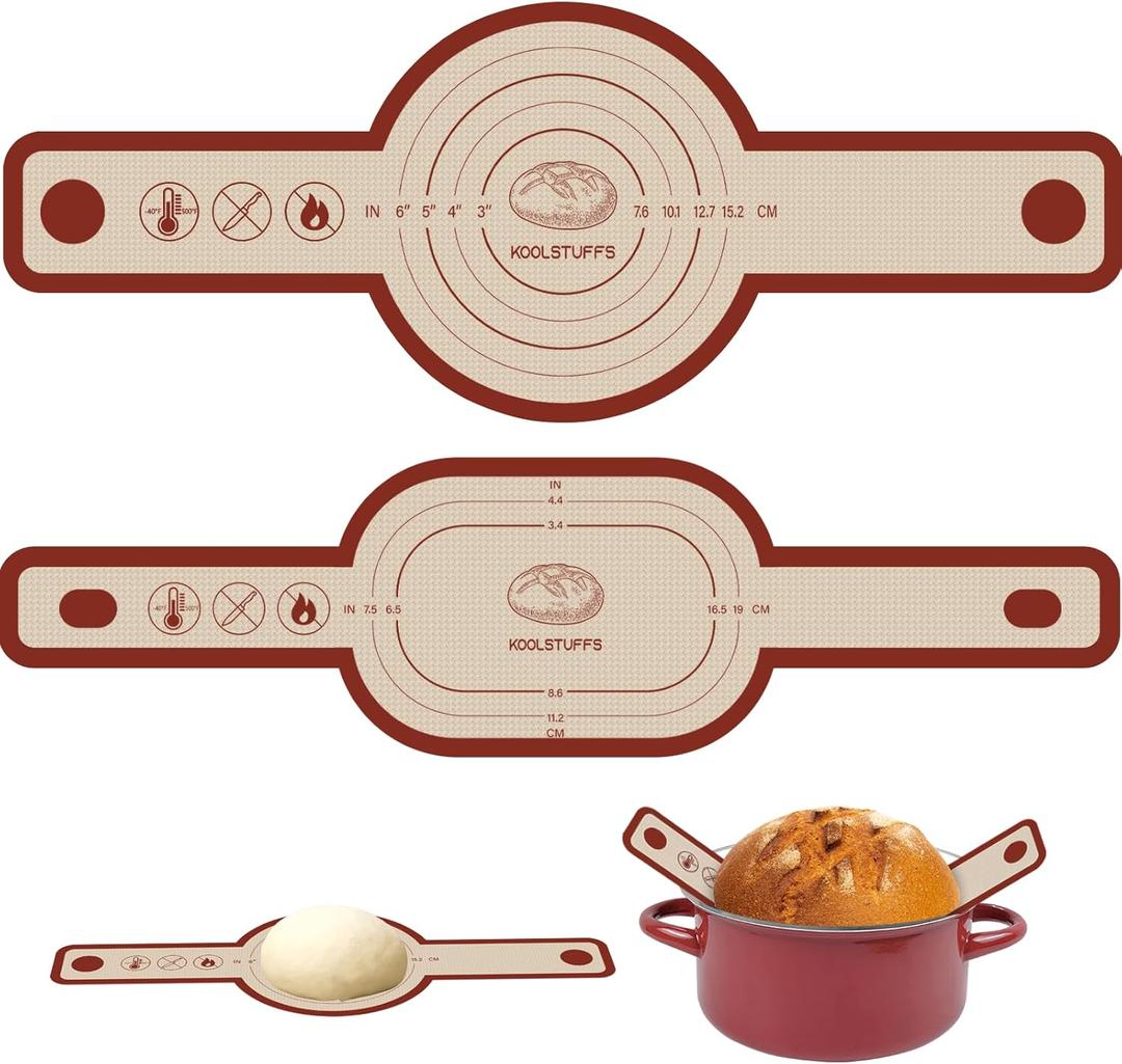 Silicone Bread Sling Oval and Round, 2 PCS NonstickReusable Bread Baking Mats, Easy-To-Clean Dutch Oven Liners, Sourdough Bread Baking Supplies (Oval and Round, Red)