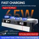 USB Hub for Tesla Model Y Juniper 2025 2026 Model 3 Highland 2024 2025 with Sliding Cover, 119W Multi Ports Fast Charger Waterproof Docking Station with Retractable Cables fit Center Console