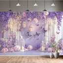 10X8ft Purple Butterfly Floral Backdrop for Photography Butterfly Flowers Theme Girls Party Decorations Background Wedding Birthday Baby Shower Party Cake Table Decor Photo Booth Props (Multi)