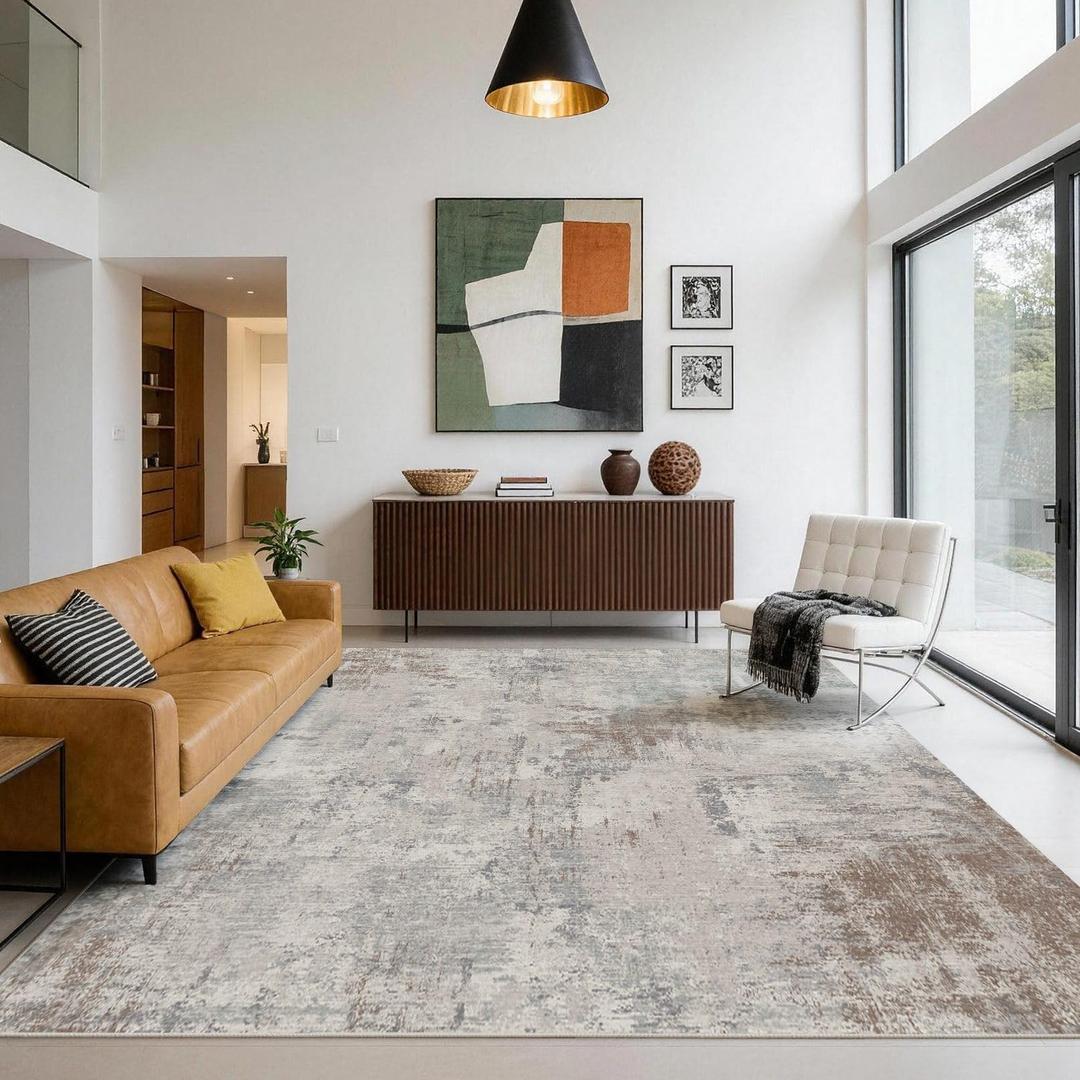 8x10 Blue Modern Abstract Washable Rug for Living Room | Machine Washable,Soft,Non-Slip,Large Rug,Stain Resistant Low Pile Carpet for Office Dining Room Kitchen Home Deco