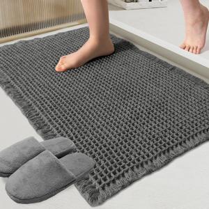ZALL Dark Grey Waffle Bath Mat,Super Absorbent Non Slip Bathroom Rug, Gray 18x30inch, Machine Washable Ultra Soft Floor Mats