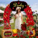 Gersoniel 15 Pcs Derby Day Horse Party Decoration Kit Derby Party Supply 6.6 ft Red Rose Arch Backdrop 2 Rose Garland 10 Horse Racing Cardstock Cutout 2 Hay Box Centerpiece for Race Day Celebration