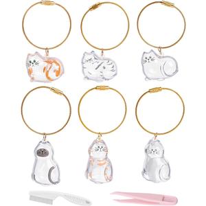 6 PCS Cat Hair Keepsake Keychain, Cat Fur Collector Pendant Necklace with Tweezers & Combs
