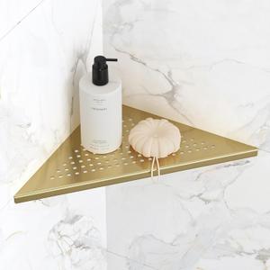 Bathroom Corner Shelf, Recessed 10" Shower Shelf Caddy, SUS304 Stainless Steel Shelf Wall Mount Triangular, No Drilling, Brushed Golden