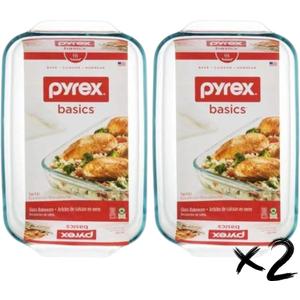 Pyrex Basics 3 Quart Oblong Glass Baking Dish, Clear 9 x 13 inch - Set of 2 - Original Genuine Pyrex - Made in the USA