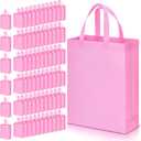 Amylove 80 Pcs Non Woven Tote Bags Bulk Large Reusable Gift Bag Reusable Grocery Bags, 15 x 11. 8 x 4 Inches (Pink)