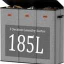185L Laundry Hamper 3 Section with Lid, Grey Hamper 3 Compartment with 3 Removable Laundry Bags, Large Laundry Basket for Bedroom, Laundry Room, Dorm