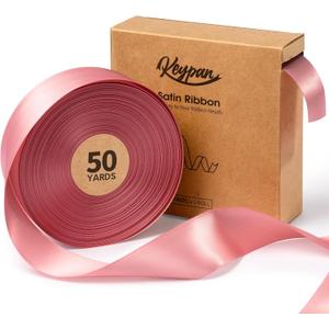 Pink Satin Ribbon 1-1/2 Inch x 50 Yards Double-Faced Valentines Ribbons for Flower Bouquet Gift Wrapping Party Decor Wedding Invitation DIY Craft