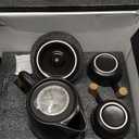 MIAMIO  34 Oz Ceramic Tea Pot Set with Infuser and Cups/Tea Strainer, 4 Ceramic Tea Mugs (10 Oz), Bamboo Saucers/Handle for Home and Office (Black)