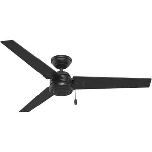 Hunter 52 inch Outdoor or Indoor Ceiling Fan No Light - Black Ceiling Fan without Light, For Patio, Porch, Garage, or Living Room, Standard Mount, 3 Blades, Pull Chain - Cassius 59264, Matte Black