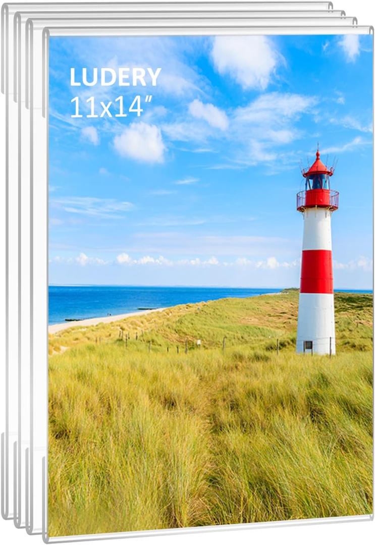 11x14 Acrylic Picture Frames,Set of 4 Clear Photo Frame for Wall,Clear Frameless picture Frames 11 x 14,Floating Hanging Picture Frames 11 x 14 for Home, School, Office (Vertical)