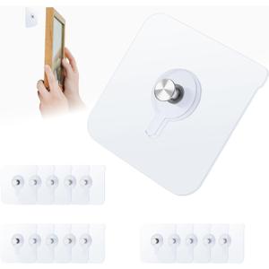 15 Pack No Drill Picture Hangers Without Nails 22lb Heavy Duty Sticky Hooks -Transparent Waterproof Wall Hangers, Removable Without Damage for Pictures/Shelves on Smooth Surfaces