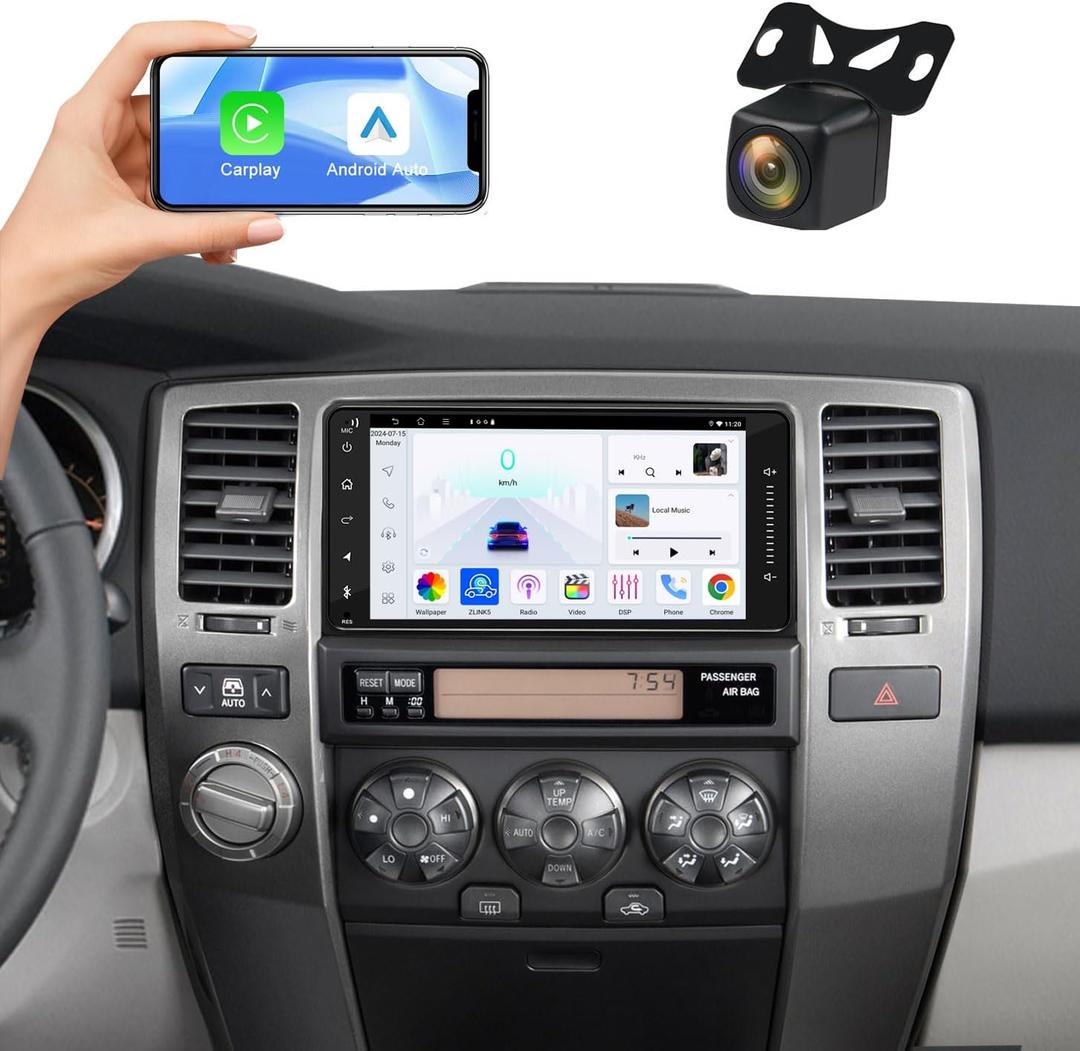 Car Stereo for Toyota 4Runner 2003-2009, 4+64G QLED Touchscreen Car Radio with CarPlay Android Auto, AHD 1080P Backup Camera, Bluetooth 5.4, GPS, FM Radio, DSP