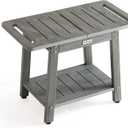 Large Shower Bench, Heavy Duty HDPS Shower Stool for Inside Shower, 2 Tier Shower Chair Seat with Shelf for Bath, Waterproof Shower Foot Rest for Shaving Legs with Adjustable Feet, Gray (Oil-printed Gray)