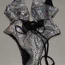 Women's Metallic Snakeskin One Piece Swimsuits Rave Outfit Bathing Suits S