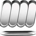 AKOLAFE 5PCS Stainless Steel Serving Tray Set Silver Platters for Serving Food Party Large Metal Trays Decorative 12" Long Plate Oval Storage Tray Thickened Serving Dishes for Entertaining Sushi Snack
