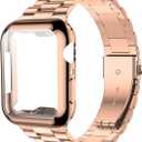iiteeology Compatible with Apple Watch Bands 44mm Series 6 5 4 Se, Upgraded Stainless Steel Band with iWatch Screen Protector Case for Men Women Rose Gold