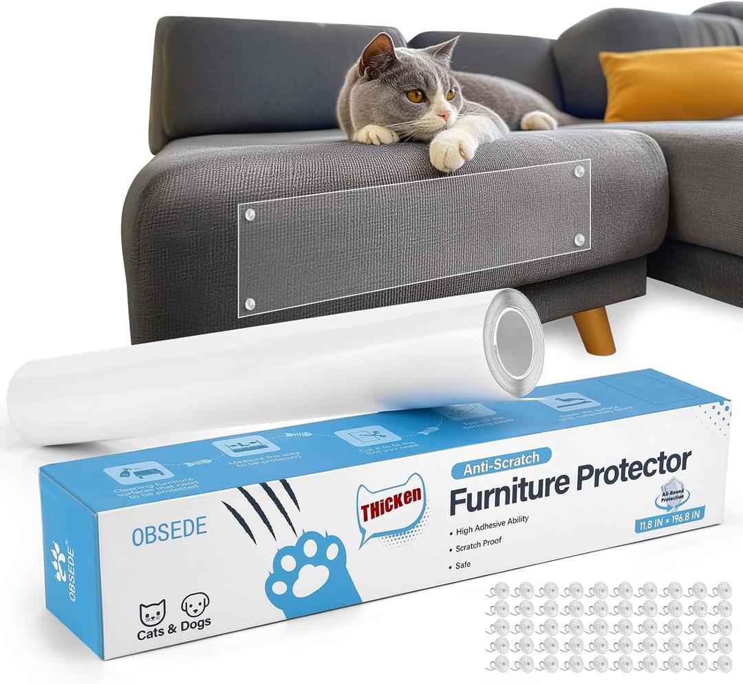 OBSEDE Cat Furniture Protector Roll, 197" Clear Scratch Guard with 50 Pins