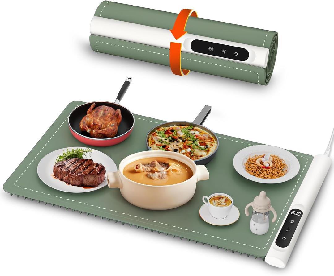 Newise Graphene Warming Mat for Food - Fast Full Surface Heating Electric Warming Tray, Portable Food Warmer for Parties Buffet with 6 Temperature and Timer Settings, Gifts for Mom Wife, Green