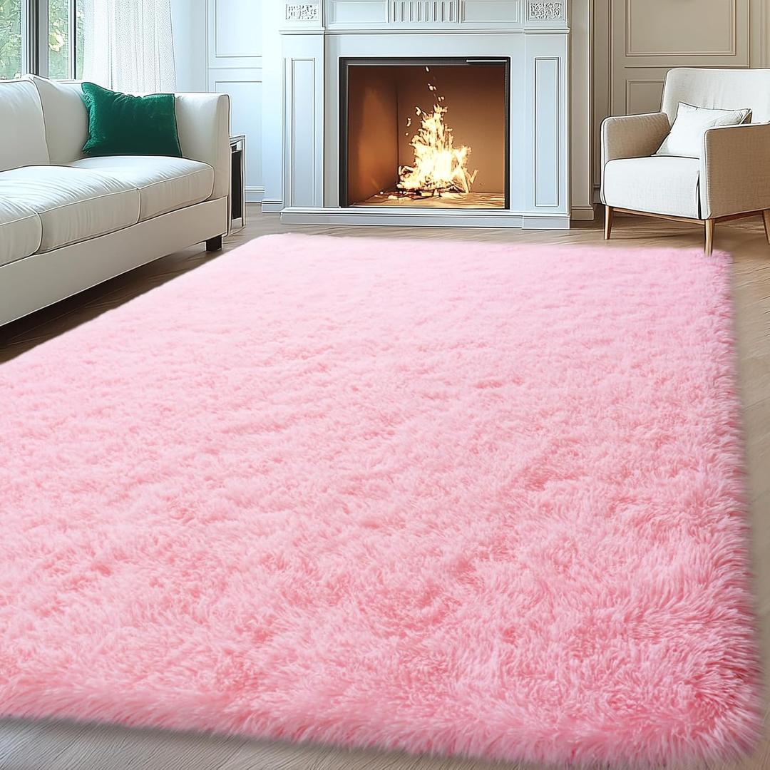 Mugorn 8x10 Area Rugs for Living Room, Pink Large Fluffy Rugs for Bedroom, Soft Carpet Shag Kids Room Rug, Non-Slip Fuzzy Rugs Indoor (8ft x 10ft, Pink)