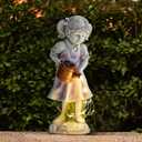 Fairy Garden Statues Outdoor Decor, Angel Figurines with Solar Lights Waterproof Resin Yard Art Sculpture Decoration for Patio, Lawn, Balcony, Mother's Day, Housewarming Gift