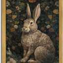 SAMHOU Framed 3D Textured Wall Art, Vintage Sandstone Hand Drawn Rabbit Wall Decor, Easter Cute Bunny Decor Painting, Nature Animal Flowers Pictures for Bathroom Living Room Bedroom Office 16x24 inch