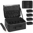 Relavel Extra Large Makeup Bag, Professional Makeup Train Case for Makeup Artists, Travel Cosmetic Organizer with 4 Small Portable Bags & Brush/Lipstick Plate, Adjustable Dividers and Shoulder Strap
