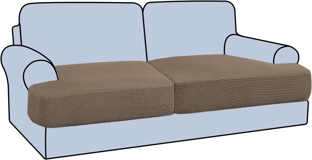 H.VERSAILTEX Stretch 2 Piece T Cushion Sofa Slipcovers Individually Sofa Cushion Covers for 2 Cushion Couch Sofa Seat Cushion Covers with Elastic Bands Featuring Thicker Jacquard Fabric, Macchiato, 31"D x 86"W x 8"H