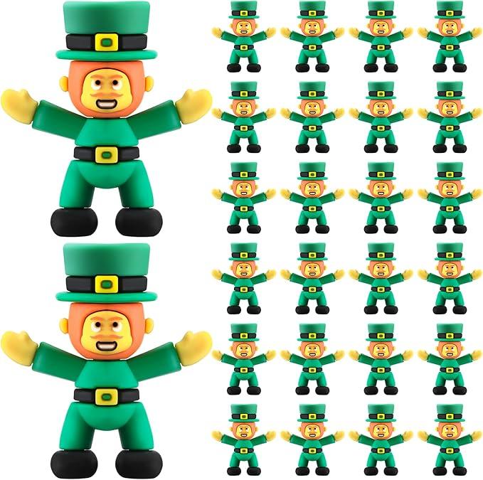 Hanaive 24 Pcs St Patricks Day Leprechaun Figurine Mini Leprechaun Toys PVC Miniature Irish Figurines Green Decor for St Patricks Day Party Hide and Seek Garden Table Decorations, 2.4 x 2.4 Inche