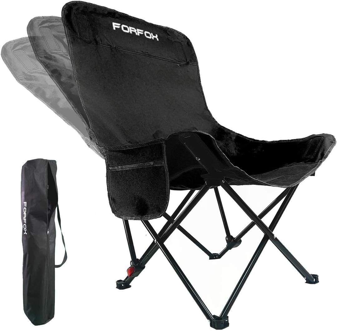 Adjustable Portable Folding Camping Chair with High Back, Side Pockets, Headrest, Lightweight Lawn Chair for Outdoor Camping, Beach, Leisure and Adults (Black Single Cloth Thin)