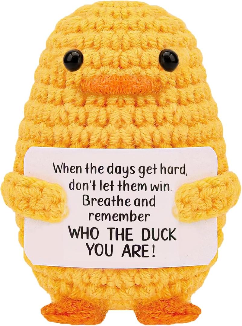 Stocking Stuffers for Men Women Adults Teens-Christmas Stockings White Elephant Gifts Handmade Knitted Positive Duck Emotional Support Crochet Stuffed Animals with Positive Cards