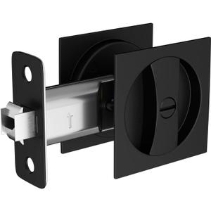 goldenwarm Matte Black Pocket Door Lock, Zinc Alloy Black Pocket Door Hardware(2-3/8" Backset), Pocket Door Handles Square Pocket Door Locks for Bathroom for Closet Door Lock- 1 Pack