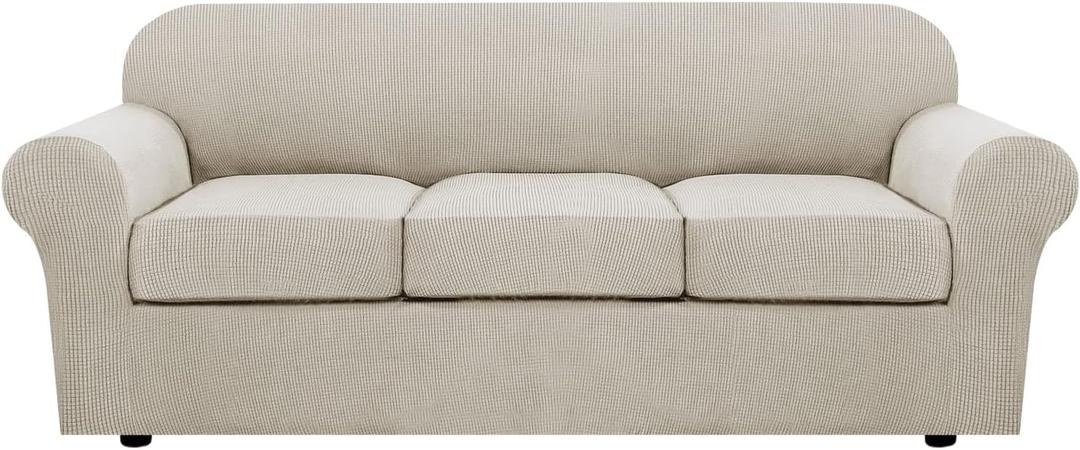 H.VERSAILTEX 4 Piece Stretch Sofa Covers for 3 Cushion Couch Covers for Living Room Furniture Slipcovers (Base Cover Plus 3 Seat Cushion Covers) Upgraded Thicker Jacquard Fabric (Sofa, Island Fossi) (Large)