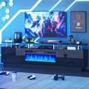 MXV 70" Fireplace TV Stand, Modern Entertainment Center & 36 Inch Electric Fireplace with Remote Control, LED Light, Fire Place Tv Stand for Living Room for TVs up to 80", Black + Black