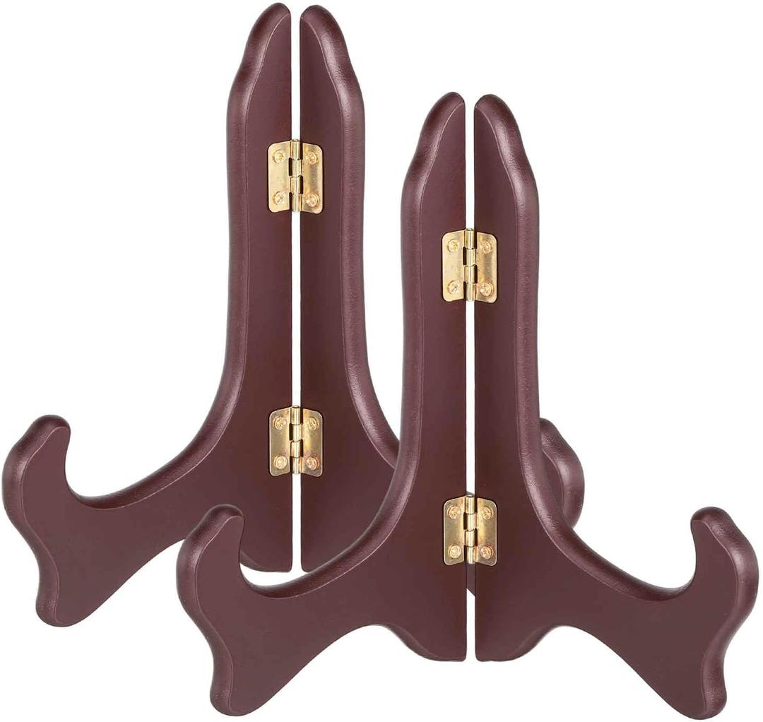 MECCANIXITY 2Pcs Wooden Easel Plate Holder, 8" Small Wood Easels Folding Table Display Stand for Decorative Picture Frame Book Artwork Desktop Ornaments, Burgundy