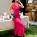 BeryLove Formal Wedding Guest Evening Midi Ruffle Dresses Prom Cocktail Party Mother of The Bride Dress (Pink, XXL)