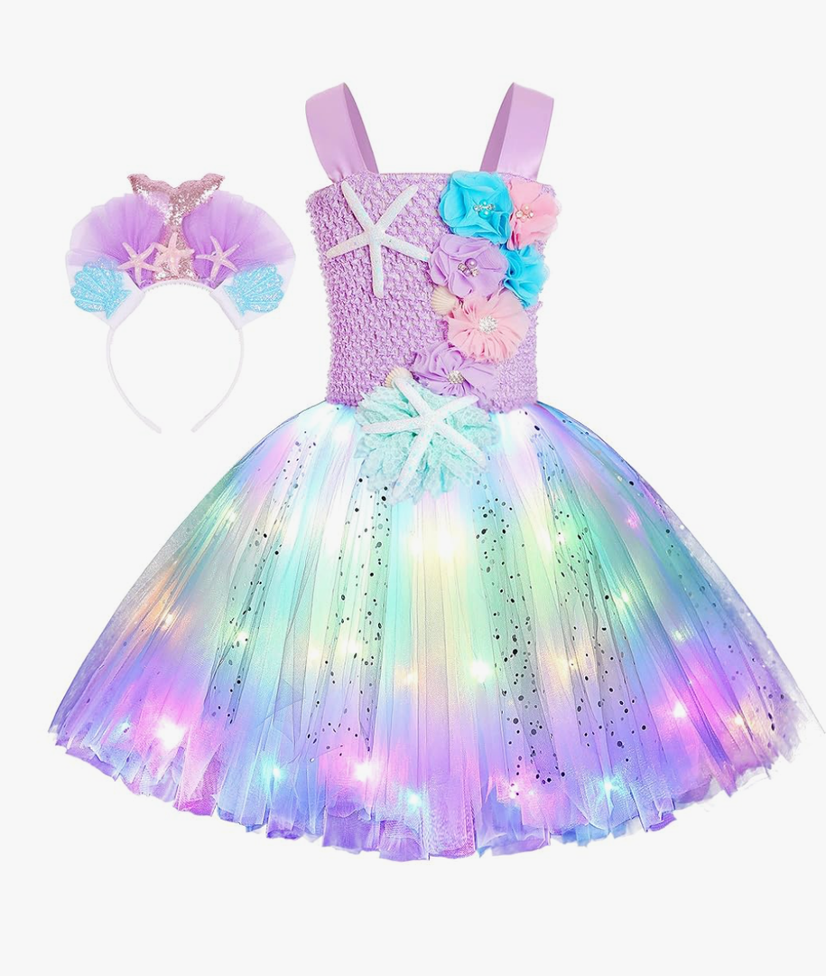 Koatobbor Girls Mermaid Costume Mermaid Tutu Dress Color Led Light Up for Halloween Birthday Party 7-8Years Size XL